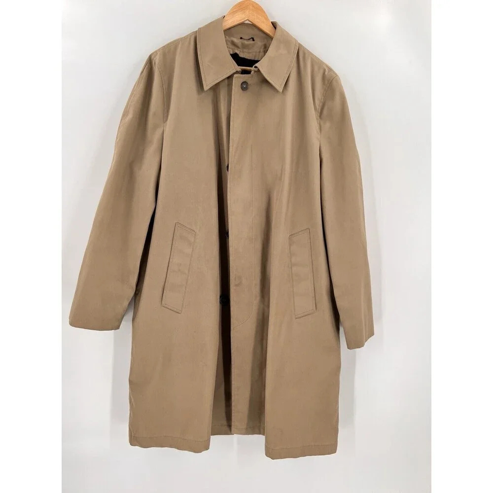 Vintage Andhurst Mens SZ 40 Long Trench Coat Zip Out Faux Fur Lining Khaki Tan